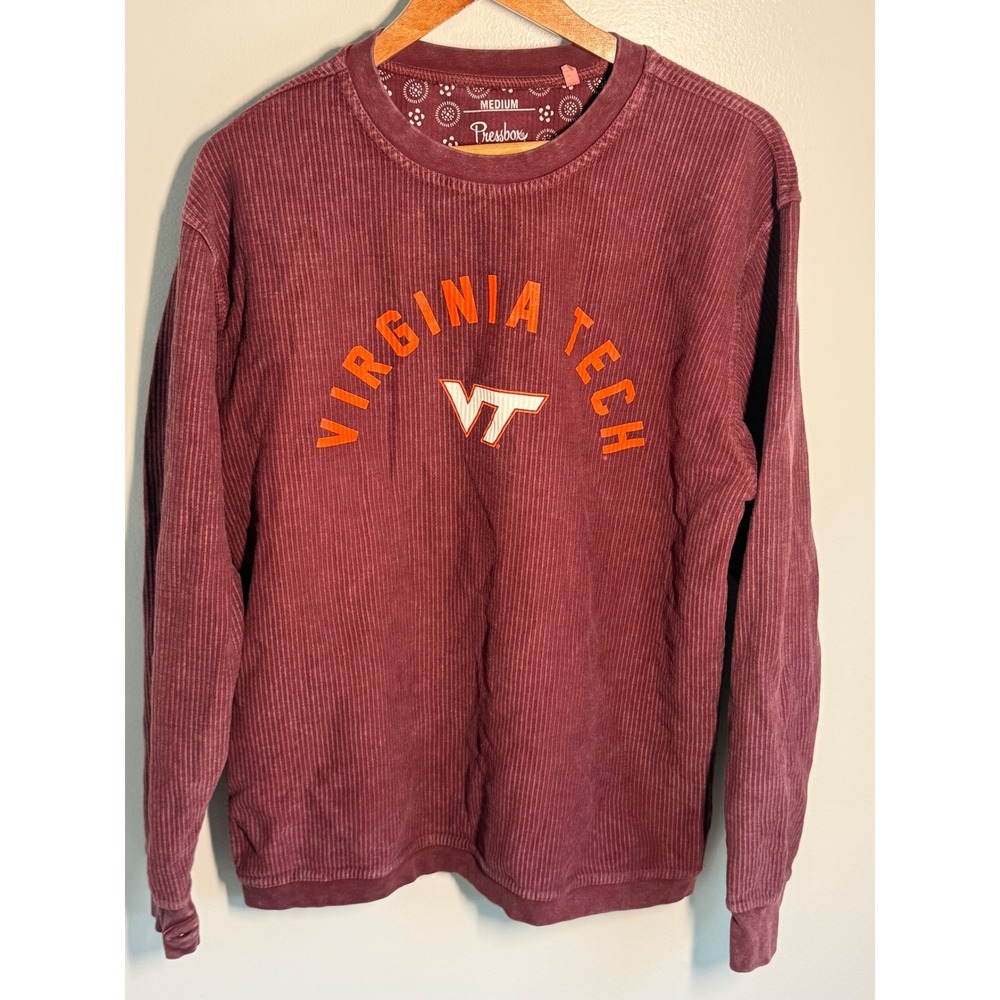 Pressbox Virginia Tech Hokies Corded Sweatshirt Maroon Medium VT Crewneck Cotton